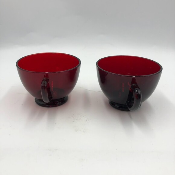 Vintage Set of 4 Ruby Red Glass Tea Cups and Saucers Set ARCOROC France - Picture 9 of 17